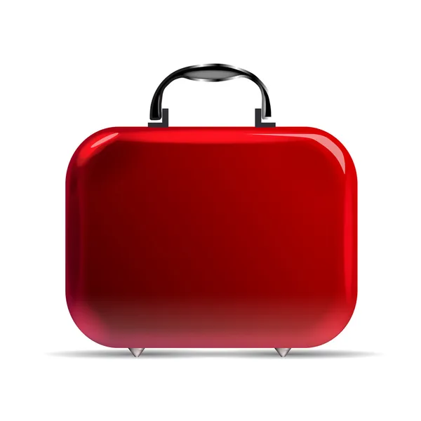 Błyszczący czerwony walizkę z zaokrąglonymi narożnikami i srebrzyste szczegóły — Wektor stockowy