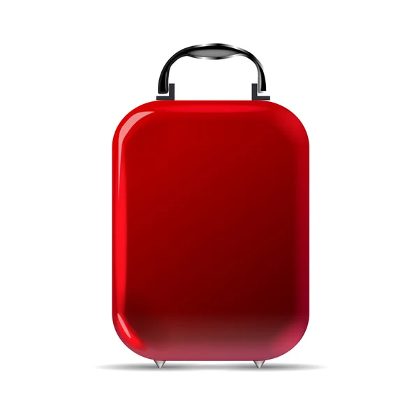 A glossy red suitcase with rounded corners and silvery details — Stock Vector