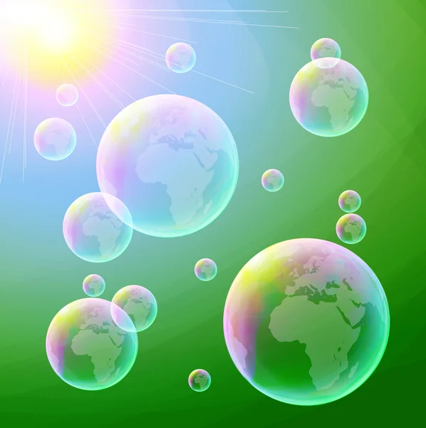Soap bubbles on green background — Stock Vector