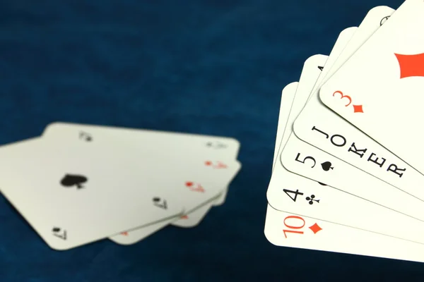 Гра Небезпека Покерних Карт Темно Синьому Фоні — стокове фото