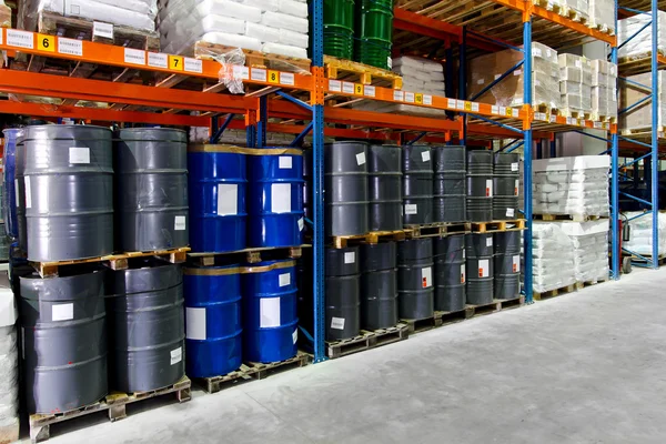 Warehouse metal barrels — Stock Photo, Image