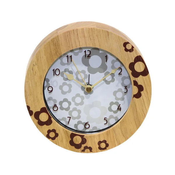 Ретро Деревянные Часы Изолированные Вырезкой Пути Включены — стоковое фото