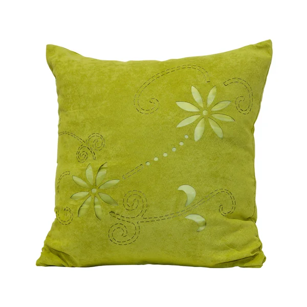 Travesseiro Verde Decorativo Isolado Com Recorte Caminho Incluído — Fotografia de Stock