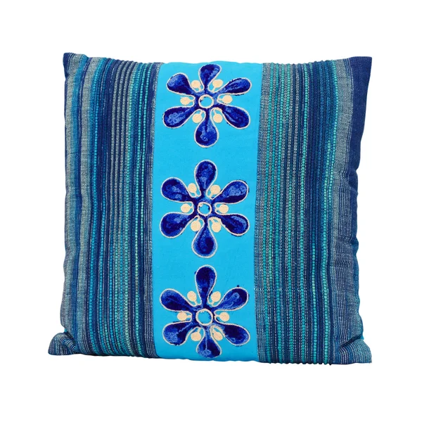 Travesseiro Azul Decorativo Isolado Com Recorte Caminho Incluído — Fotografia de Stock
