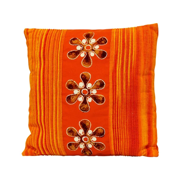 Decoratieve Oranje Kussen Geïsoleerd Met Uitknippad Opgenomen — Stockfoto
