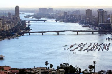 Aerial cityscape of Nile River in Cairo clipart