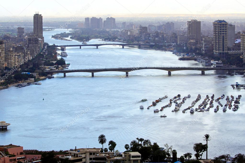 Aerial cityscape of Nile River in Cairo