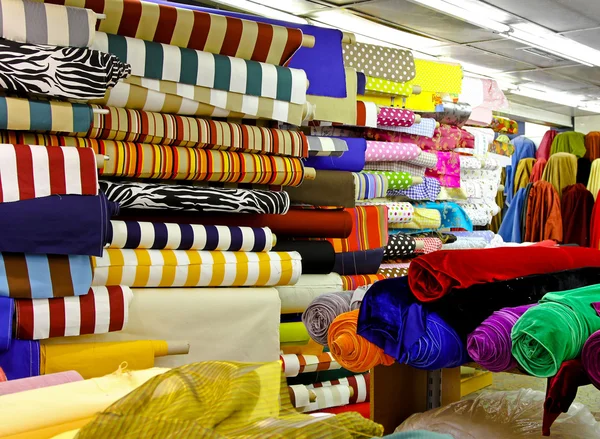 Colorful Textile Fabric Material Rolls Sewing — Stock Photo, Image