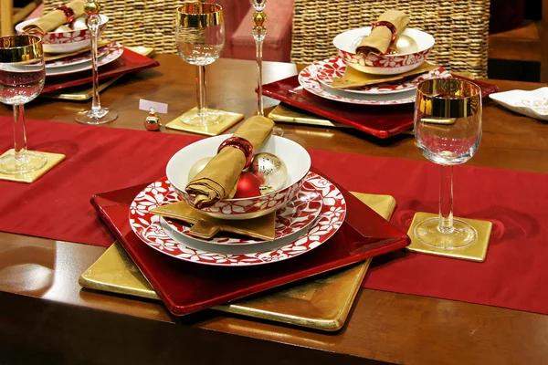 Luxe Kerst Tafel Rood Goud — Stockfoto