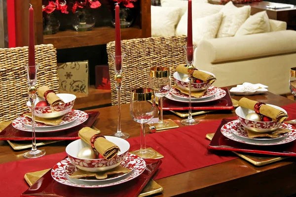 Luxury Christmas Table Red Gold — Stock Photo, Image