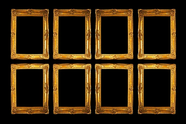 Eight Frames Gold Isolated Black — Stock Photo, Image