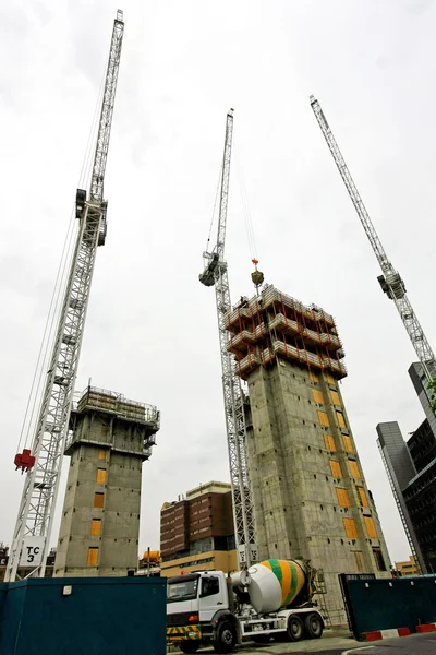 Construction Site Tall Concrete Towers Cranes — Stock Photo, Image