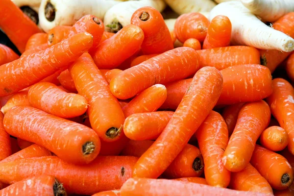 Zanahorias Orgánicas Naranjas Mercado Agrícola — Foto de Stock