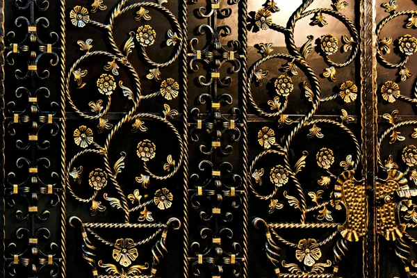 Demir Iskelet Siyah Çit Ile Altın Çiçek Dekorasyonu — Stok fotoğraf