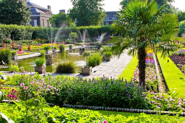 Ecke Des Botanischen Gartens Mit Blumen Und Teich — Stockfoto
