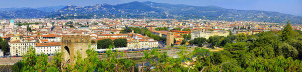 East view of Florence Italy at sunny day cityscape panorama