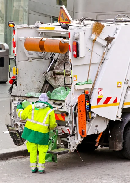 Garbage Man Work Dump Truck — Stock Photo, Image