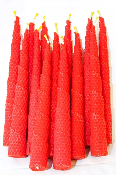 Red Candles Made Natural Bee Wax — Stock Photo, Image
