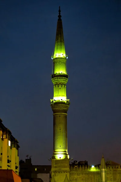 stock image Mosque with green lights at night in Cairo