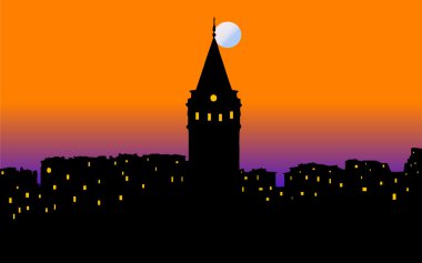 istanbul şehir manzarası günbatımı meşhur galata Kulesi ile gösterimi