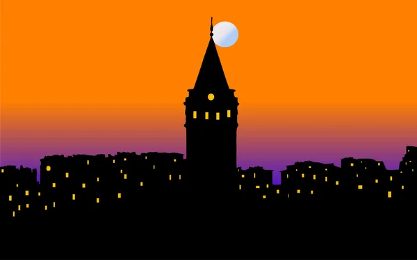 Ilustracja Stambuł Miasto Dekoracje Zachód Słońca Wieży Galata Słynnego — Zdjęcie stockowe
