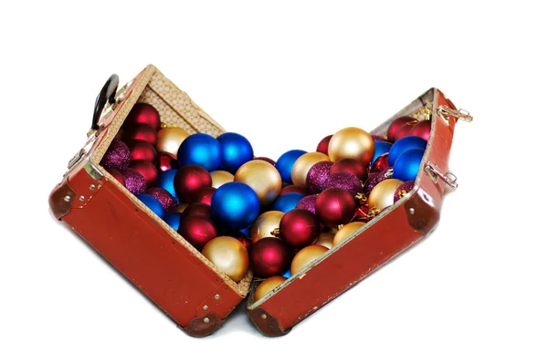 Christmas decorations in the old bag — Stock Photo, Image