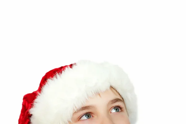 Christmas boy looking up — Stok fotoğraf
