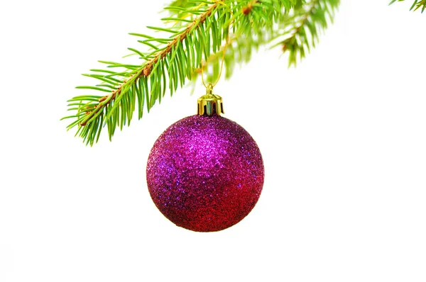 Červená vánoční ozdoba na stromeček jedle — Stock fotografie