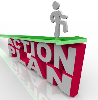 Action Plan - Man on Arrow Over Words clipart