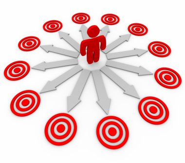 Many Opportunities are Targeted - Man and Arrows clipart