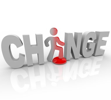 Change - Man in Word Steps on Button clipart