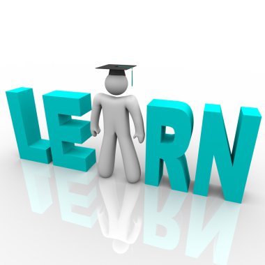 Learn - Man in Word with Graduation Cap clipart