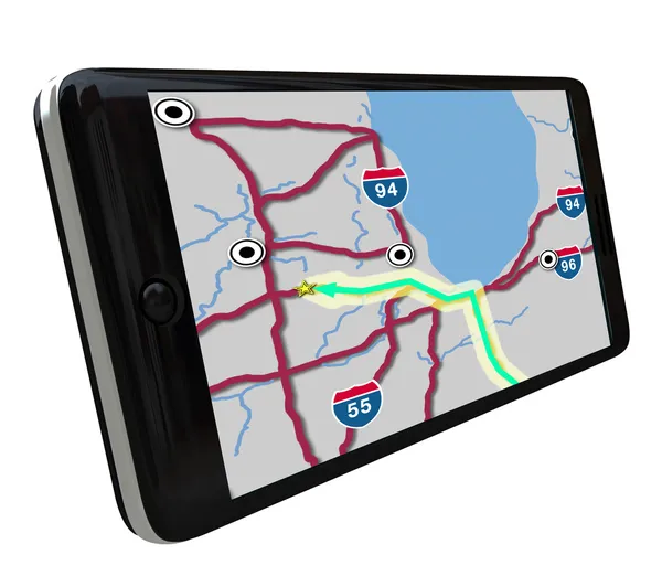 GPS-Navigationssoftware auf dem Smartphone — Stockfoto