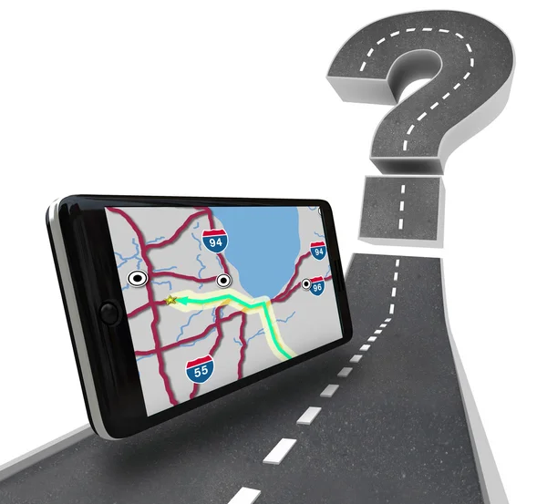 GPS модуль навигации на дороге - знак вопроса — стоковое фото