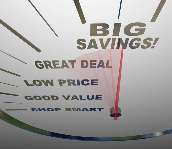 Grote besparingen - snelheidsmeter maatregelen hoe op te slaan — Stockfoto