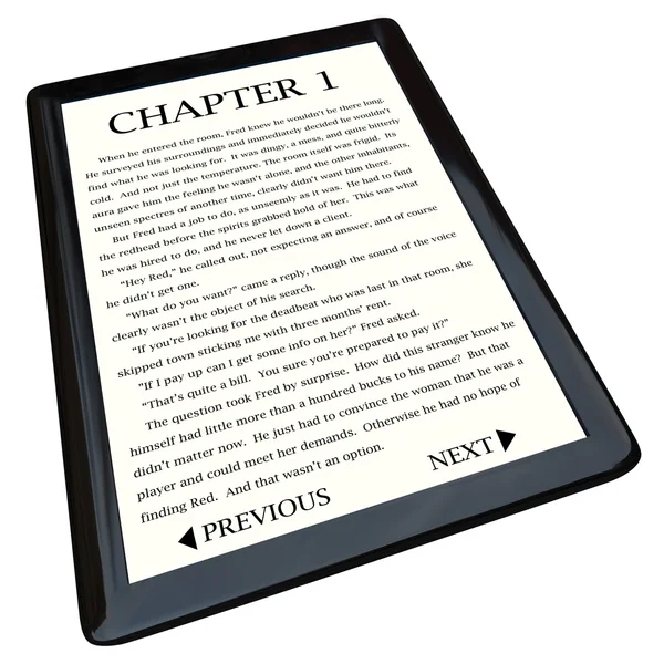 E-Book Reader with Novel on Screen — Stock Photo, Image