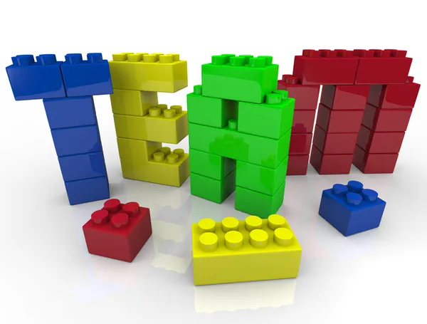 Construção de equipe com blocos de brinquedo — Fotografia de Stock