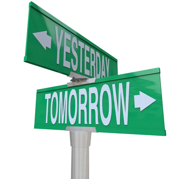 Tegnap és holnap - kétirányú utca jel — Stock Fotó