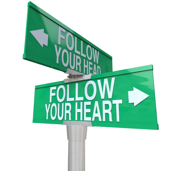 Follow Your Heart - Двухсторонний уличный знак — стоковое фото