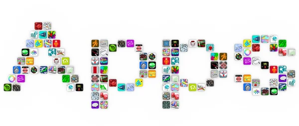 Apps - tegel pictogrammen formulier word op witte achtergrond — Stockfoto