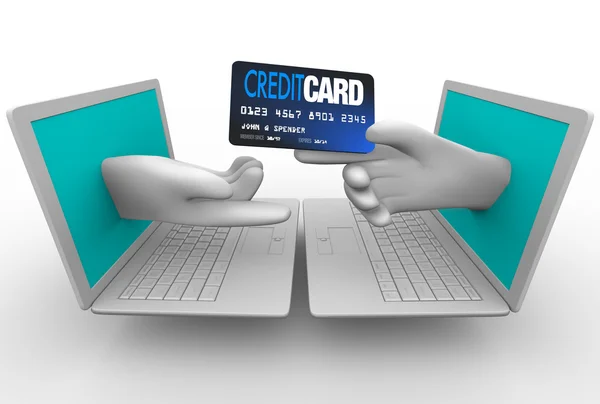 オンライン購入 - クレジット カードとラップトップ — ストック写真