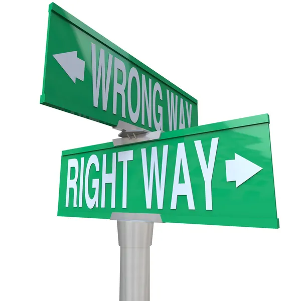 Prawo vs źle - dwukierunkowy ulica znak — Zdjęcie stockowe