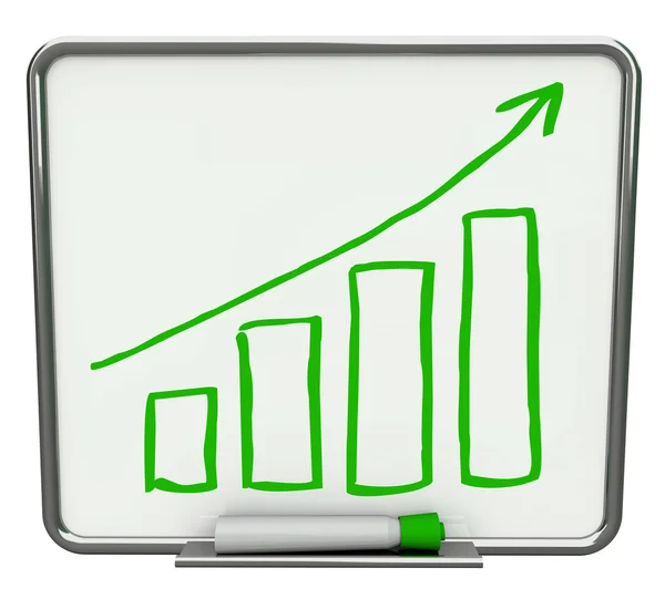 Growth Bars and Arrow on Dry Erase Board with Marker — Stock Photo, Image