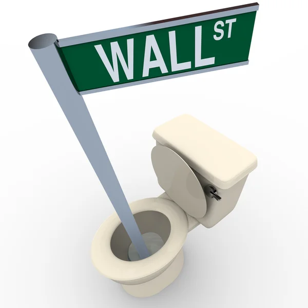 Wall Street Sign Flushing Down Toilet — Stock Photo, Image