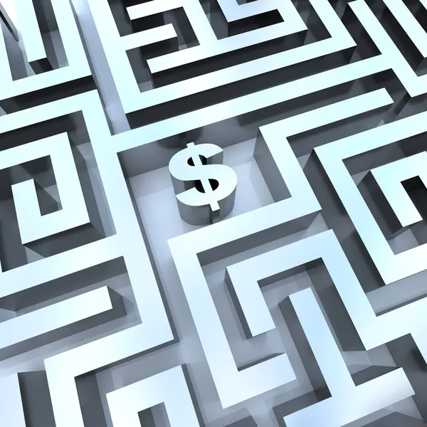 Dinheiro no Labirinto - Sinal de dólar no meio — Fotografia de Stock