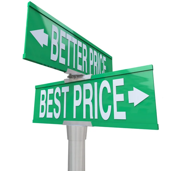 Melhor e melhor preço - sinal de rua bidirecional — Fotografia de Stock