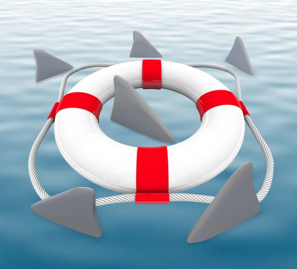 Shark FIns Circling Life Preserver — Stock Photo, Image