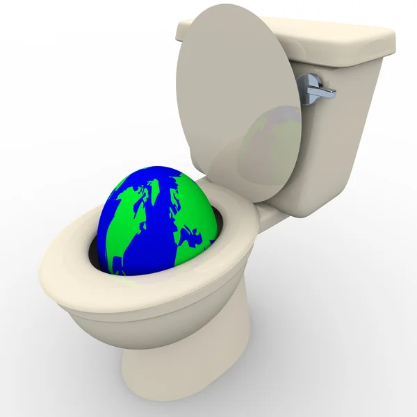 Flushing Earth Down the Toilet — Stock Photo, Image