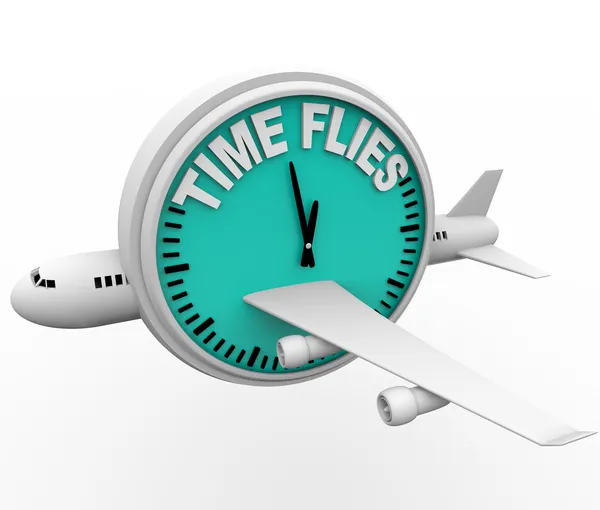Die Zeit vergeht wie im Flug - Flugzeug und Uhr — Stockfoto