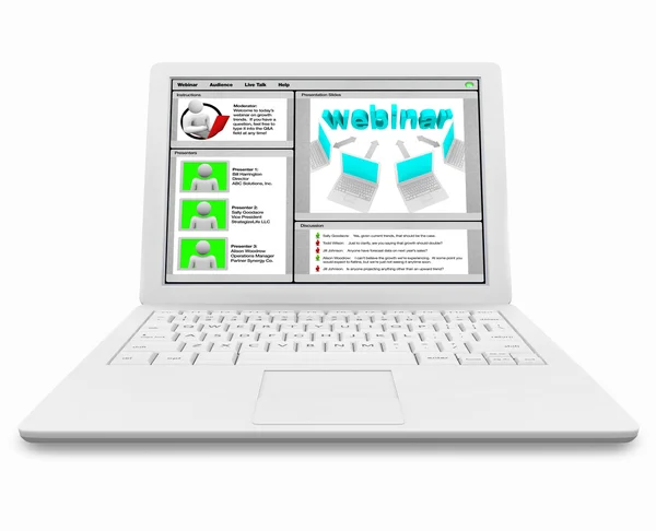 Pantalla del seminario web en el ordenador portátil blanco —  Fotos de Stock